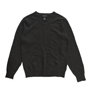 Eddie Bauer Men’s S V Neck Sweater Stretch Wool Blend Black Classic Pullover
